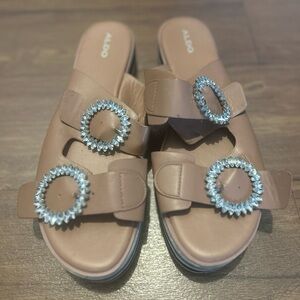 Pink Slide Sandals with Crystal Rings